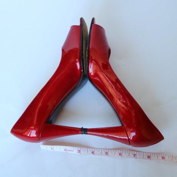 Vintage 80s Red Patent Leather Peep Toe Pumps EUC Size 7 - Picture 3 of 11